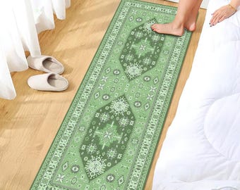 Grüner Medaillon Boho Läufer Teppich Flur Teppich