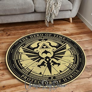 Legend of Zelda Hyrule Symbol Rug, Zelda Game Art Fan Carpet, Round Gaming Mat, Gamer Room Decor
