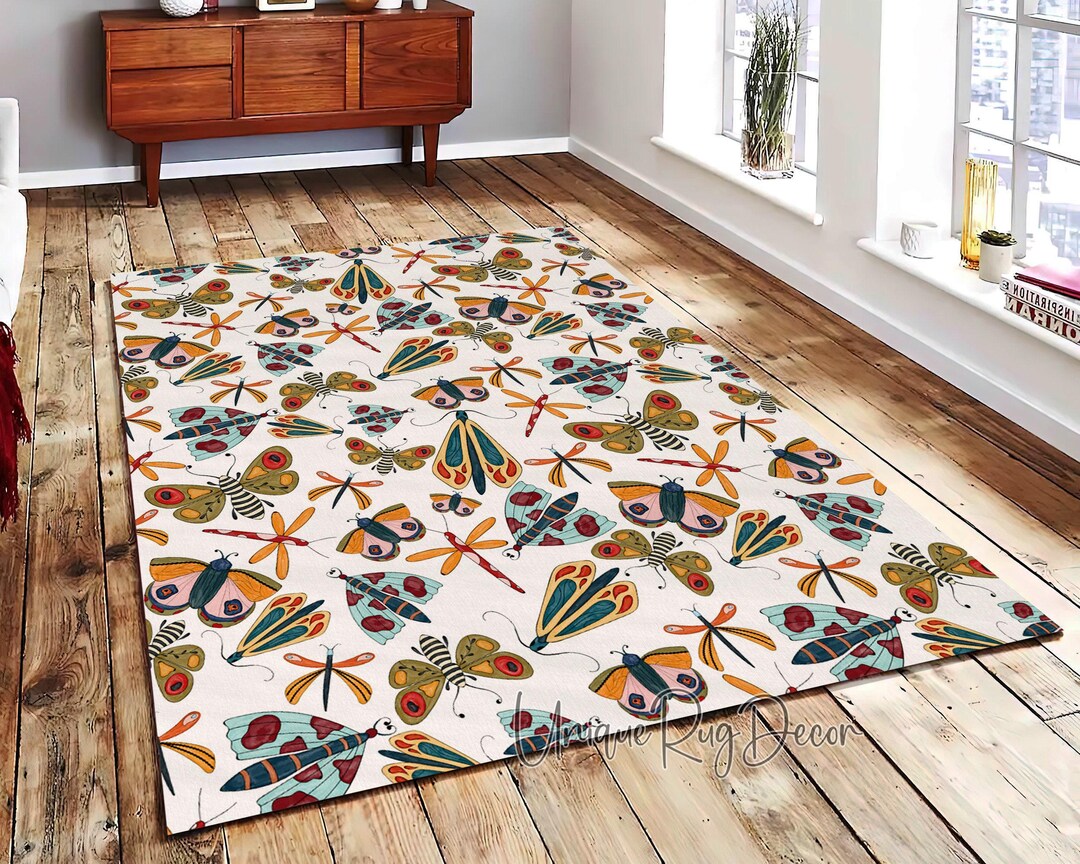 Butterfly Pattern Rug: Boho Animal Carpet, Minimalist Home Decor - Etsy