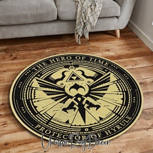 Legend of Zelda Hyrule Symbol Rug, Zelda Game Art Fan Carpet, Round Gaming Mat, Gamer Room Decor