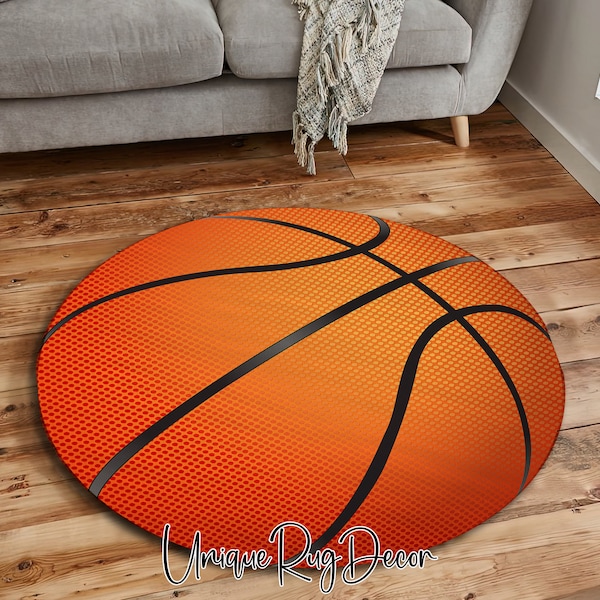 Basketball Ball Shaped Floor Area Round Rug for Teenage Room Decor, Children Room Carpet, Funny Yoga Mat