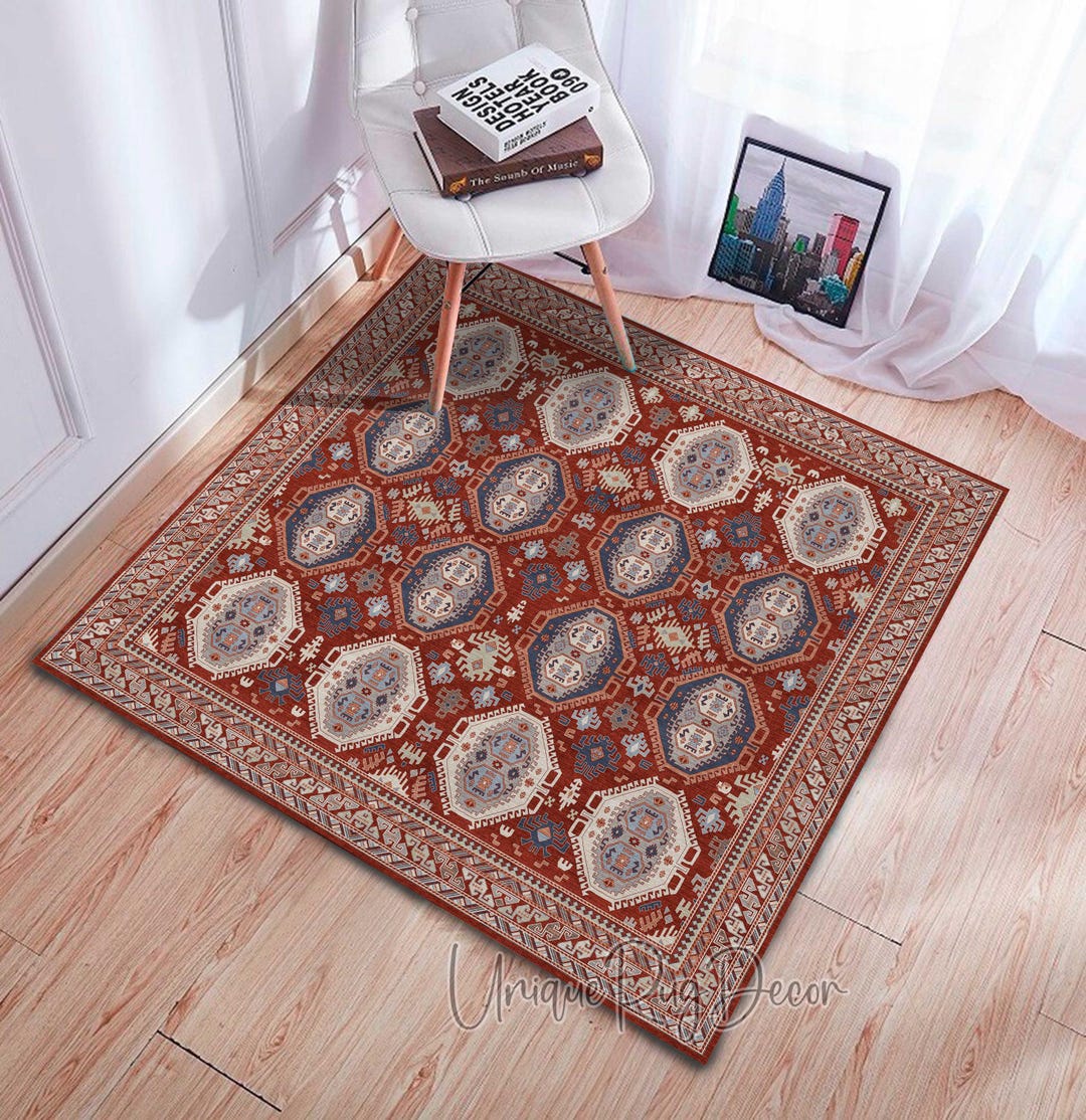 Tribal Square Rug Red Color Kitchen Living Room Abstract Carpet - Etsy