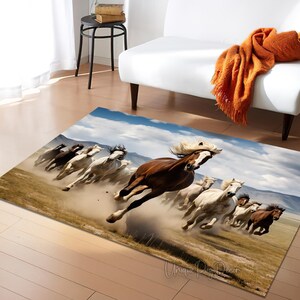 Horse Themed Office Rug, Animal Decor, Living Room Mat, Modern Carpet