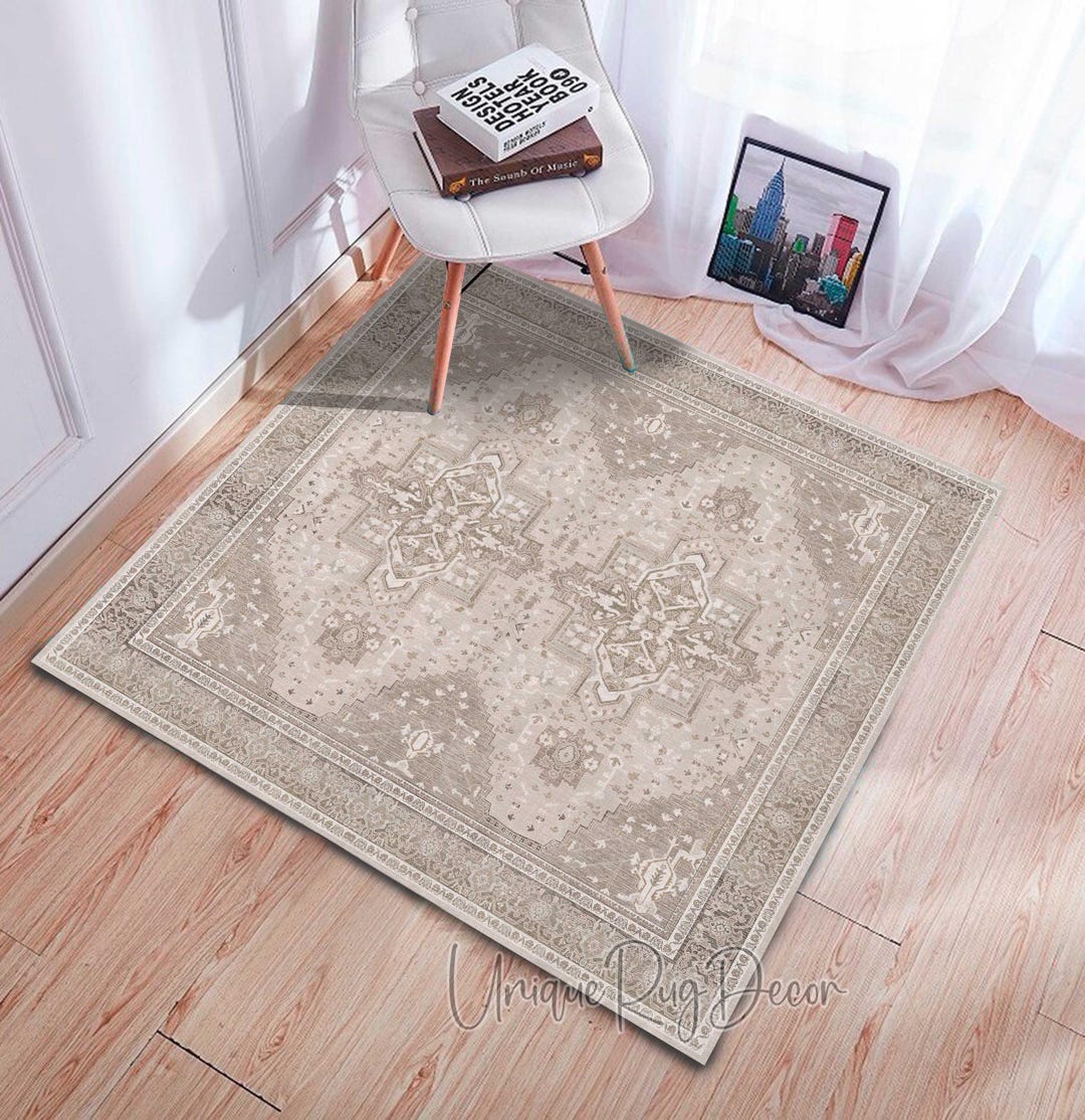Beige Square Rug Distressed Medallion Nomad Kilim Carpet - Etsy