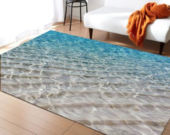 Beach Rug, Wave Sea Carpet, Ocean Rug, Nautical Mat, Summer House Decor, Clear Beach Rug, Water Surface Carpet