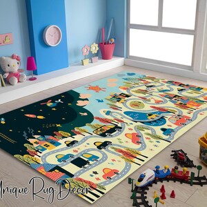 Alfombra con mapa de carreteras de la ciudad: decoración para la sala de juegos infantil