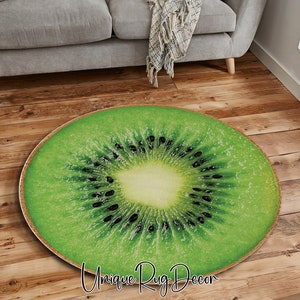 Echter 3D Kiwi Teppich, Obst Dekor für Küche, rutschfester grüner Teppich, Esszimmer Teppich