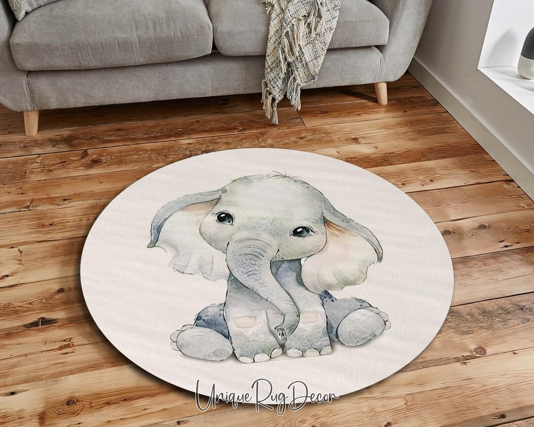 Cute Elephant Rug, Baby Room Carpet, Nursery Play Mat, Animal Rug