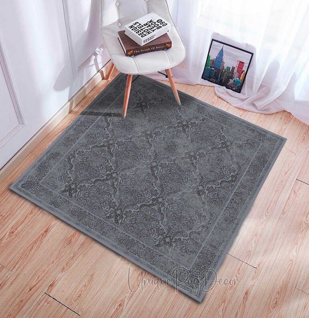 Grey Pattern Rug Mat Gray Square Rug Floral Retro Mat Stylish Kitchen Carpet - Etsy
