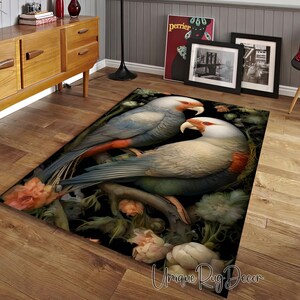 Bird Themed Rug, Animal Carpet, Office Decor, Living Room Mat, Tropical Rug