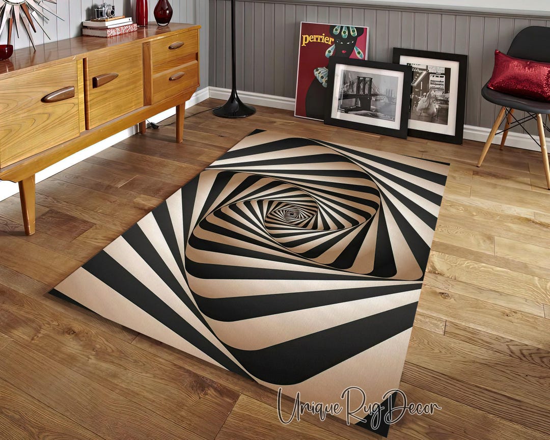 3D Vortex Rug: Optical Illusion Black and White Swirl Carpet - Etsy