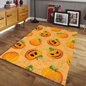 Tappeto di zucca arancione, divertente arredamento di Halloween, tappeto horror, tappetino spaventoso, simpatico tappeto di zucca