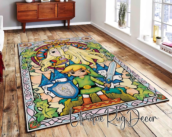 The Legend of Zelda Game Art Rug, Gamer Room Mat, Gaming Carpet