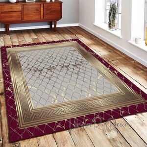 Greek Key Square Rug, Luxury Entryway Carpet, Kitchen Mat, Greek Key Symbol Decor