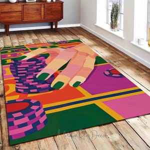 Casino Roulette Rug, Gambling Themed Carpet, Game Room Mat, Colorful Casino Decor