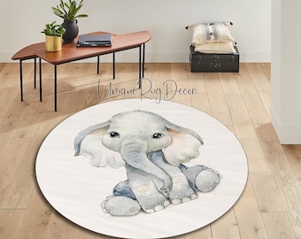 Cute Elephant Rug, Baby Room Carpet, Nursery Play Mat, Animal Rug