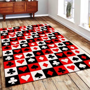 Black and Red Gambling Rug, Casino Carpet, Game Room Mat, Poker Dice Game Decor