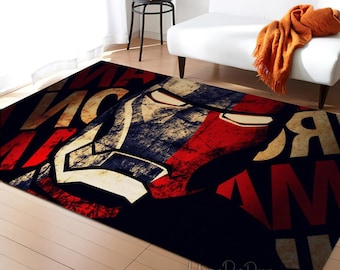 Retro Iron Man Rug, Superhero Kids Room Decor