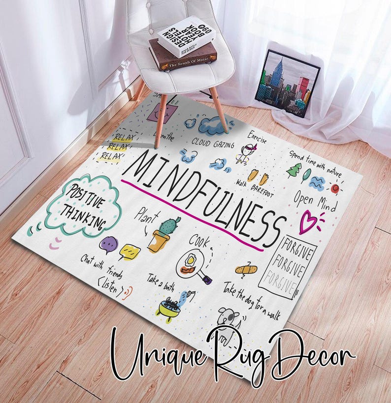 Mindfulness Educational School Science Rug, Children Room Carpet, Kindergarten Classroom Decor image 3