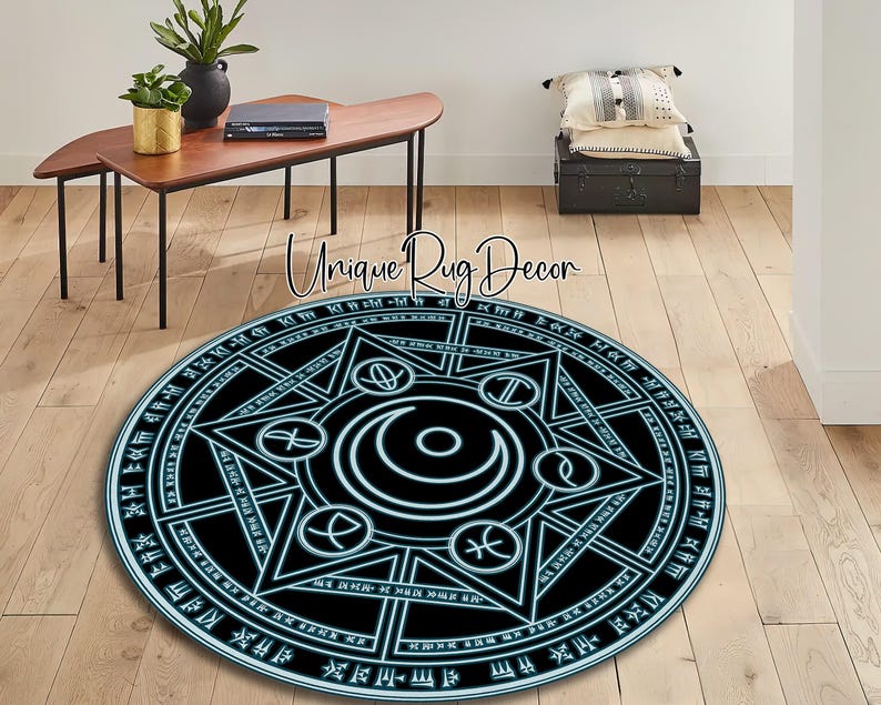 Witchy Magic Summoning Ritual Circle Symbols Printed Nonslip Gothic Mat ...