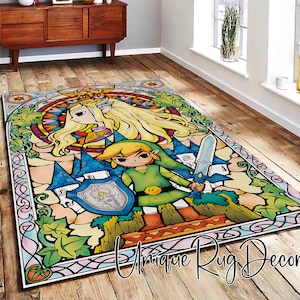 The Legend of Zelda Game Art Rug, Gamer Room Mat, Gaming Carpet, Princess Zelda Decor