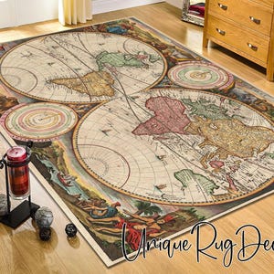 Tappeto con mappa del mondo antico: decorazione da biblioteca retrò, tappetino antiscivolo