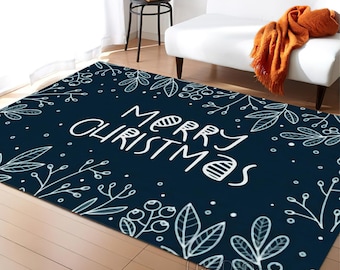 Merry Christmas Rug, Santa Claus Christmas Area Rug, Xmas Carpet