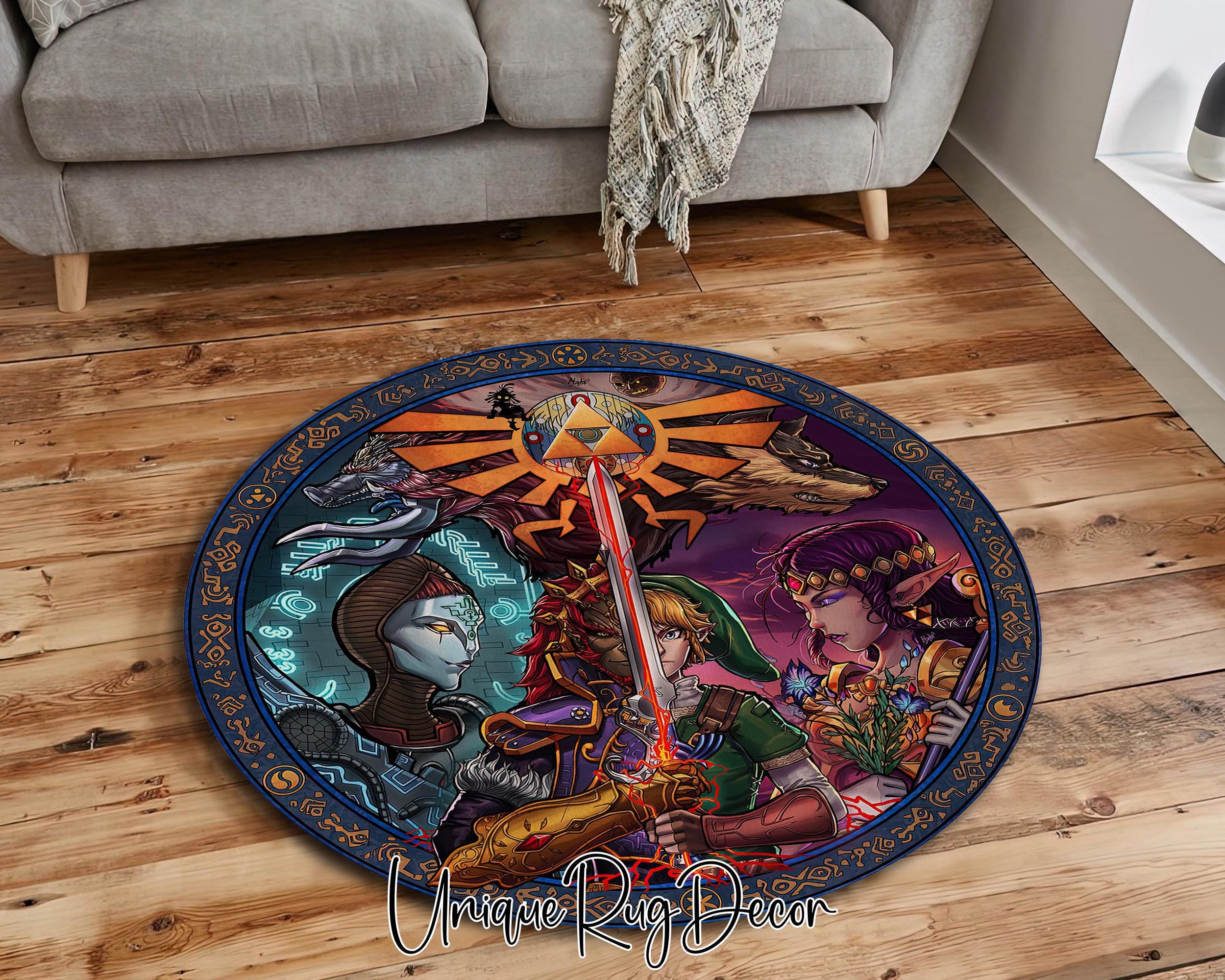 フェイラベルオトンヌ　インテリアマット Zelda Themed Round Rug: Non-slip Gamer Mat, Game Art Carpet - Etsy