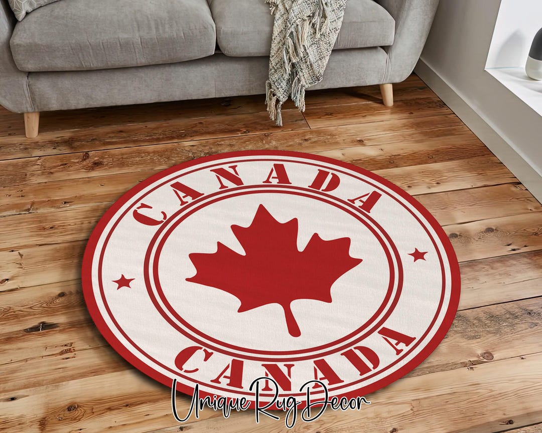 Quebec Flag Rug Red and White Color Canada Leaf Flag Themed Cool Round Rug, Living Room ...