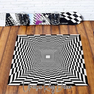 Dywan 3D Vortex Illusion: geometryczny kwadratowy dywan w kształcie spirali