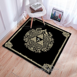 Zelda Rug, Game Room Carpet, Black Gaming Mat, Zelda Symbol Rug, Zelda Art Decor, Gift for Gamer