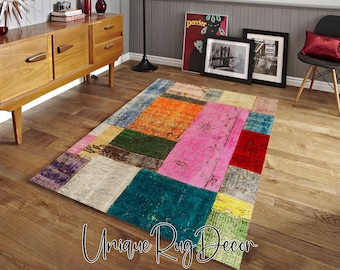 Colorful Patchwork Rug: Nonslip Machine Washable Area Mat