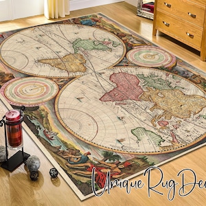 Tapis de bureau décoratif sur le thème de la carte du monde antique, décor de bibliothèque rétro, tapis antidérapant pour le salon