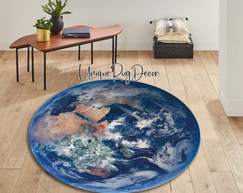 3D Earth Rund Matta: Halkfri Rymdrumsinredning