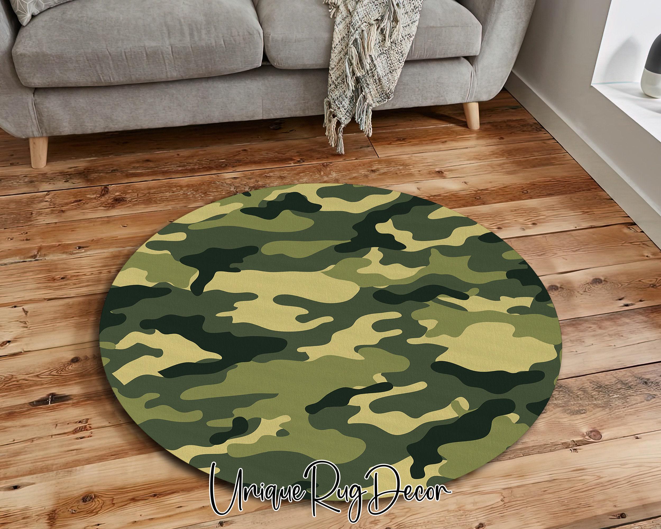 Round Rug Army Green Camouflage Themed Army Style Non-slip Area Rug, Soldier Room ...