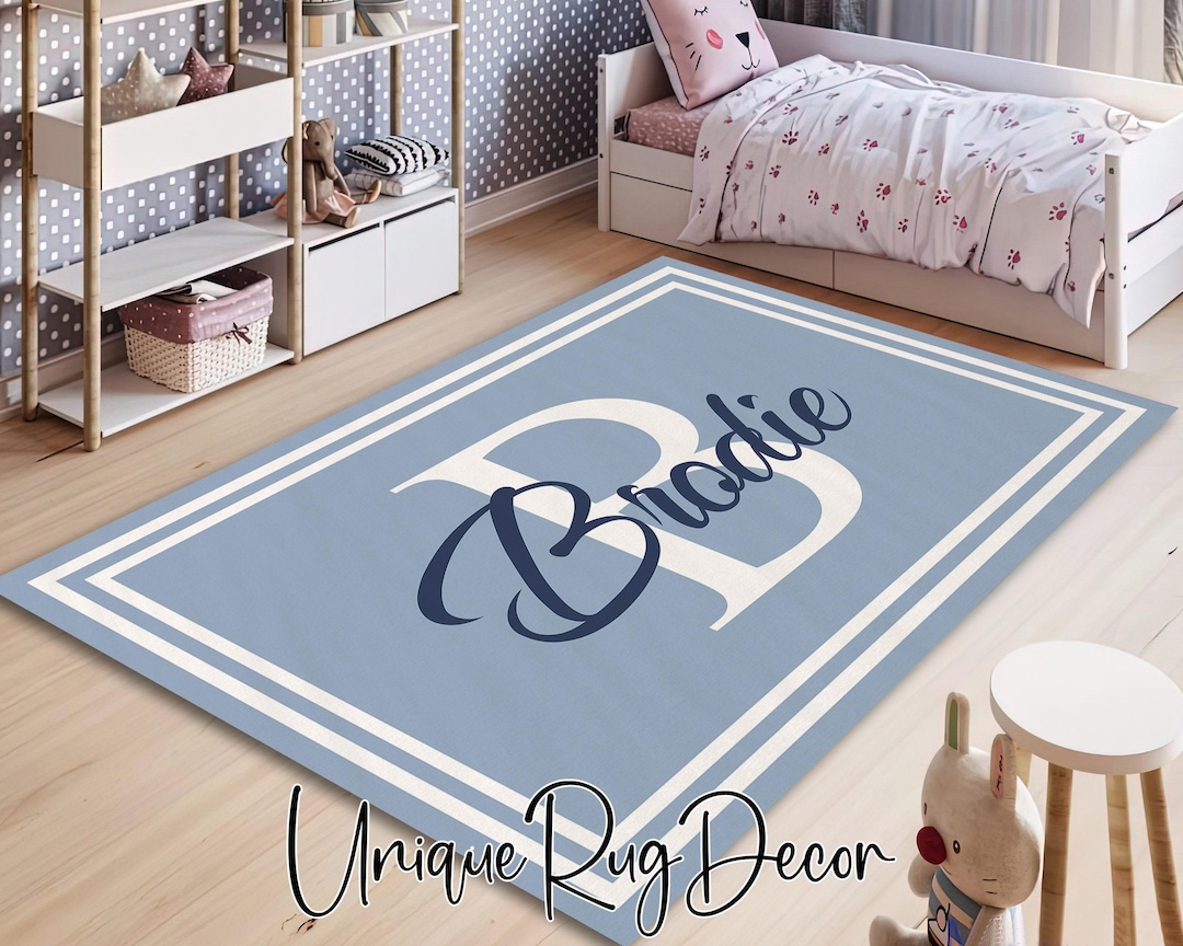 Custom Monogram Blue Nursery Rug: Personalized Baby Boy Decor - Etsy