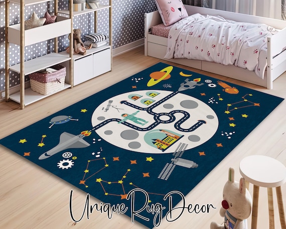 Space themed store nursery rug