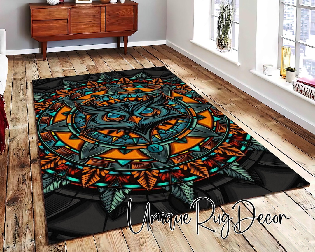 Owl Mandala Rug, Gothic Room Decor, Colorful Carpet - Etsy