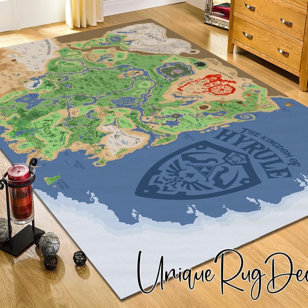 Tappeto della mappa Hyrule di The Legend of Zelda, tappeto per sala giocatori, tappetino Zelda, tappetino da gioco antiscivolo, popolare arredamento per videogiochi