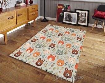 Cartoon Bear Rug: Kids Nursery Decor, Animal Play Mat