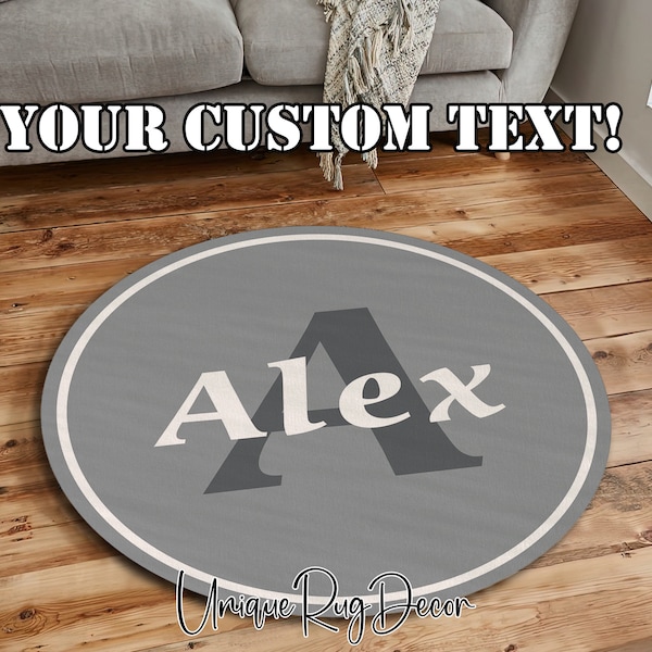 Gray Color Custom Nursery Round Rug, Personalized Baby Room Soft Carpet, Monogram Rug, Baby Shower Decor, Newborn Gift