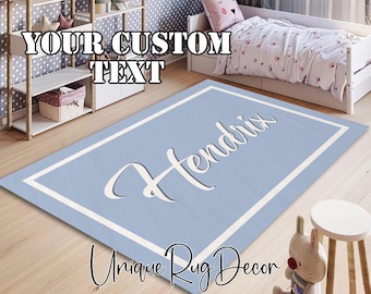 Personalized Blue Baby Boy Nursery Rug: Soft Plush Monogram Carpet