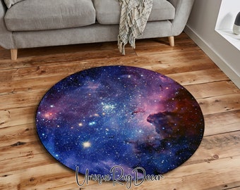 Colorful Galaxy Rug, Space Themed Stars Rug, Multi Color Universe Printed Decorative Carpet for Living Room, Bedroom, Bathroom