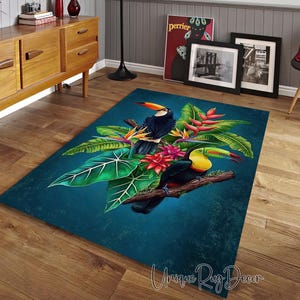 Toucan Bird Rug: Tropical Rainforest Decor, Coastal Mat