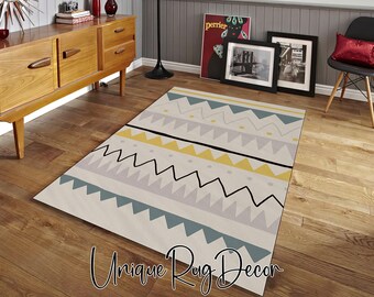Geometric Patterned Nonslip Runner Rug: Modern Colorful Carpet