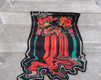 Oriental Motif Melting Rug, Floral Carpet, Irregular Shaped Mat, Persian Melting Decor, Anatolian Rug