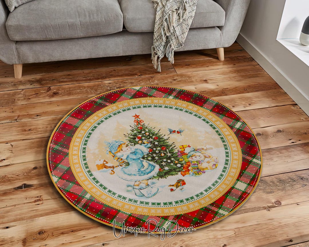 Christmas Tree Rug: Plaid Border, Holiday Doormat - Etsy Israel