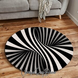 3D Vortex Illusion Theme Non-Slip Round Rug, Coffee Table Mat, Black and White Decor