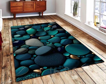 Blue Stone Rug, Tropical Ocean Décor, Living Room Carpet