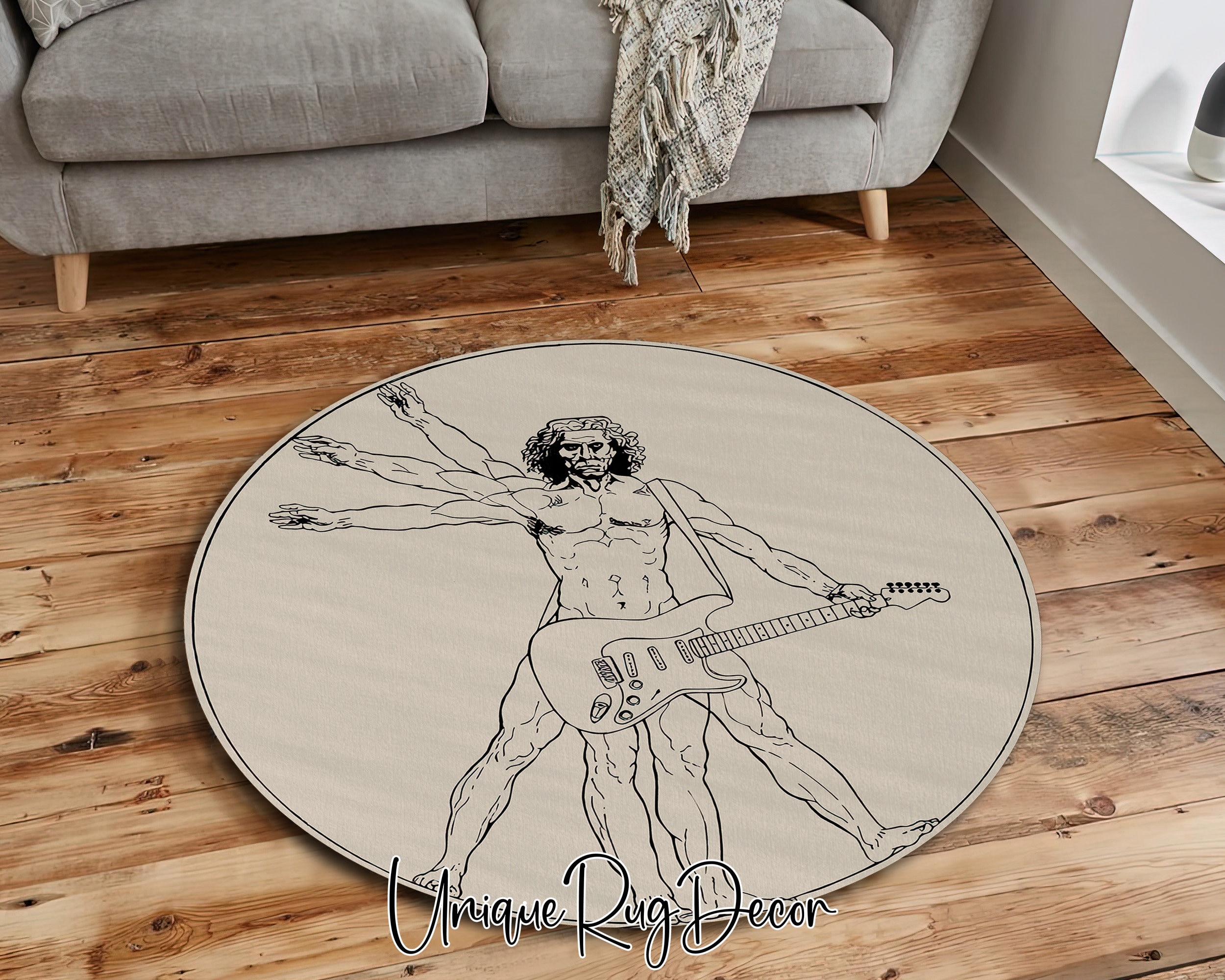 Modern Round Rug African American Girl Playing Guitar, Music Notation Super  Soft Cozy Rug for Flooring Home Bedroom Living Dining Room 40 Inch
